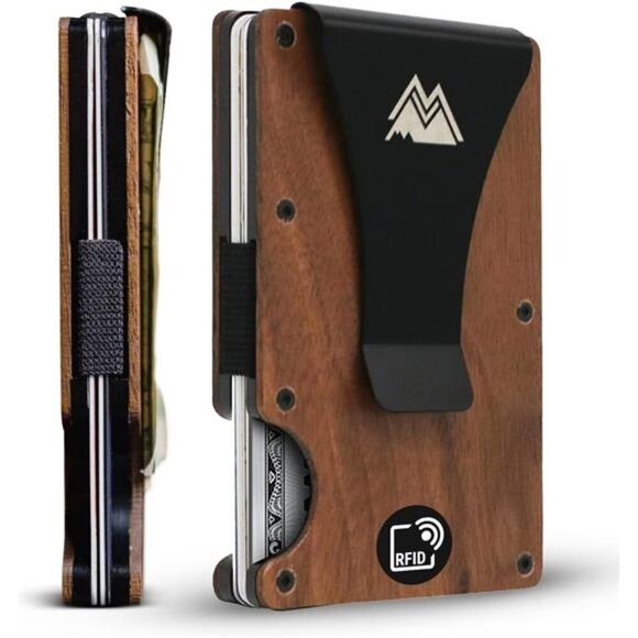 Minimalist Wallet for Men-Slim RFID Wallet,Scratch Resistant,Natural Walnut Wood